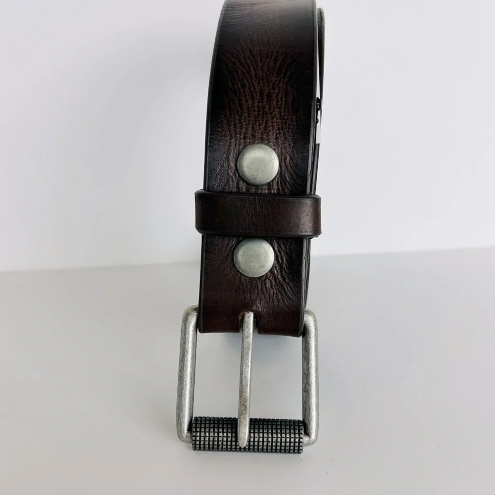 Transit Leather Belt Size 40 Distressed Brown Silver Tone Buckle Leather Jean